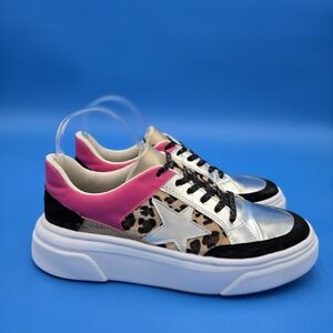 MKS Makers Pink‎ Silver Star Leopard Sneakers Women Size 9 EUC